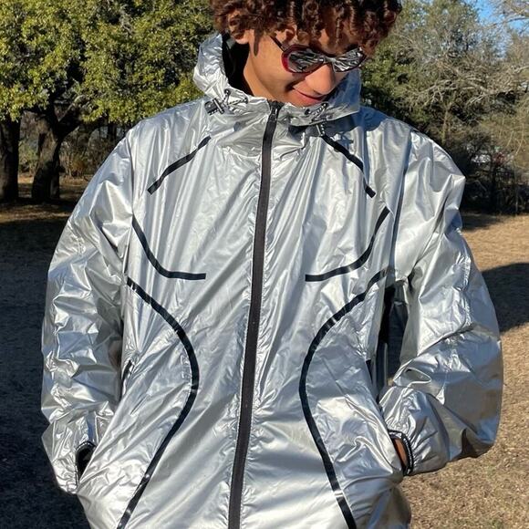 Adidas by Stella McCartney TruePace Metallic Running Jacket Silver L - Picture 1 of 12